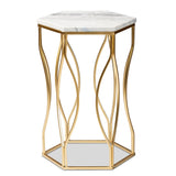 Kalena Modern and Contemporary Metal End Table with Real Marble Top