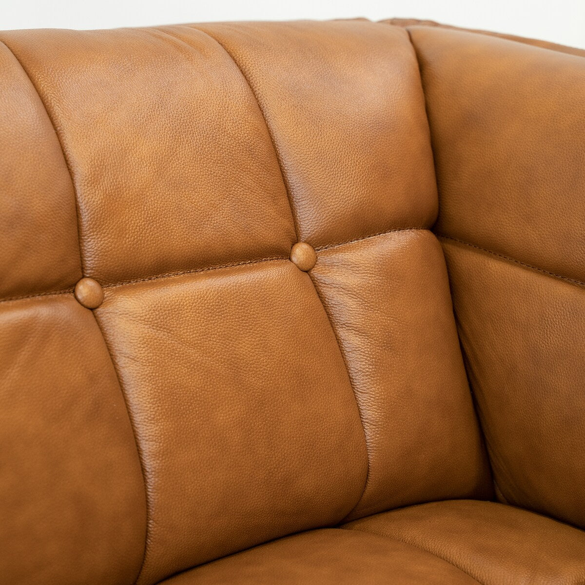 Corbin Mid Century Modern Tufted Back Genuine Leather Sofa in Cognac Tan