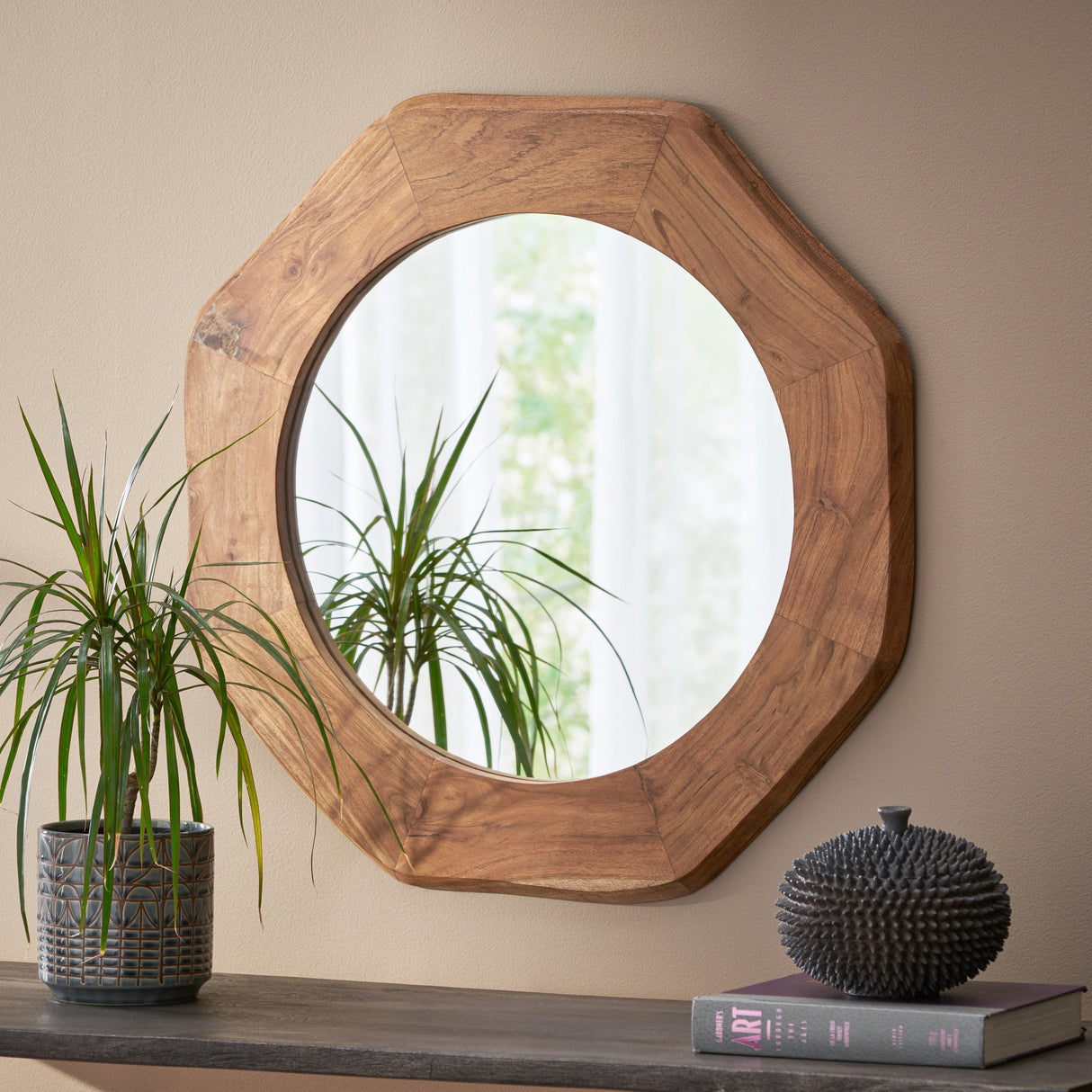Kamin Rustic Handcrafted Acacia Wood Round Wall Mirror by Christopher Knight Home - Natural - 30.00" L x 1.00" W x 30.00" H