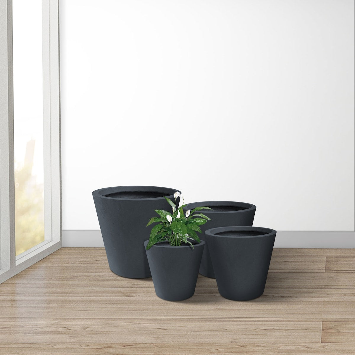 Kante 20.9", 17.7", 15" and 12.6"H Cylindrical Lightweight Concrete Modern Planters (Set of 4)