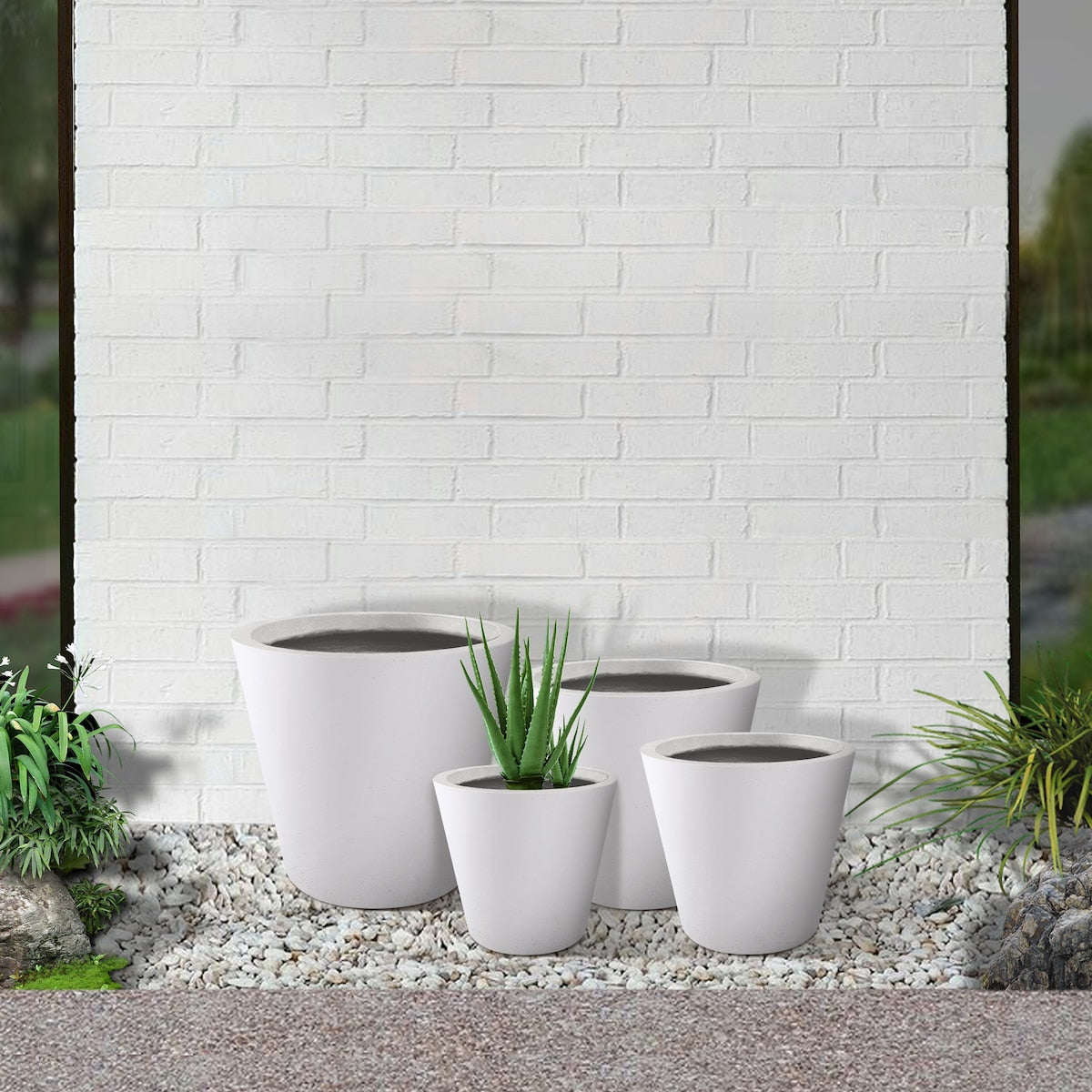 Kante 20.9", 17.7", 15" and 12.6"H Cylindrical Lightweight Concrete Modern Planters (Set of 4)