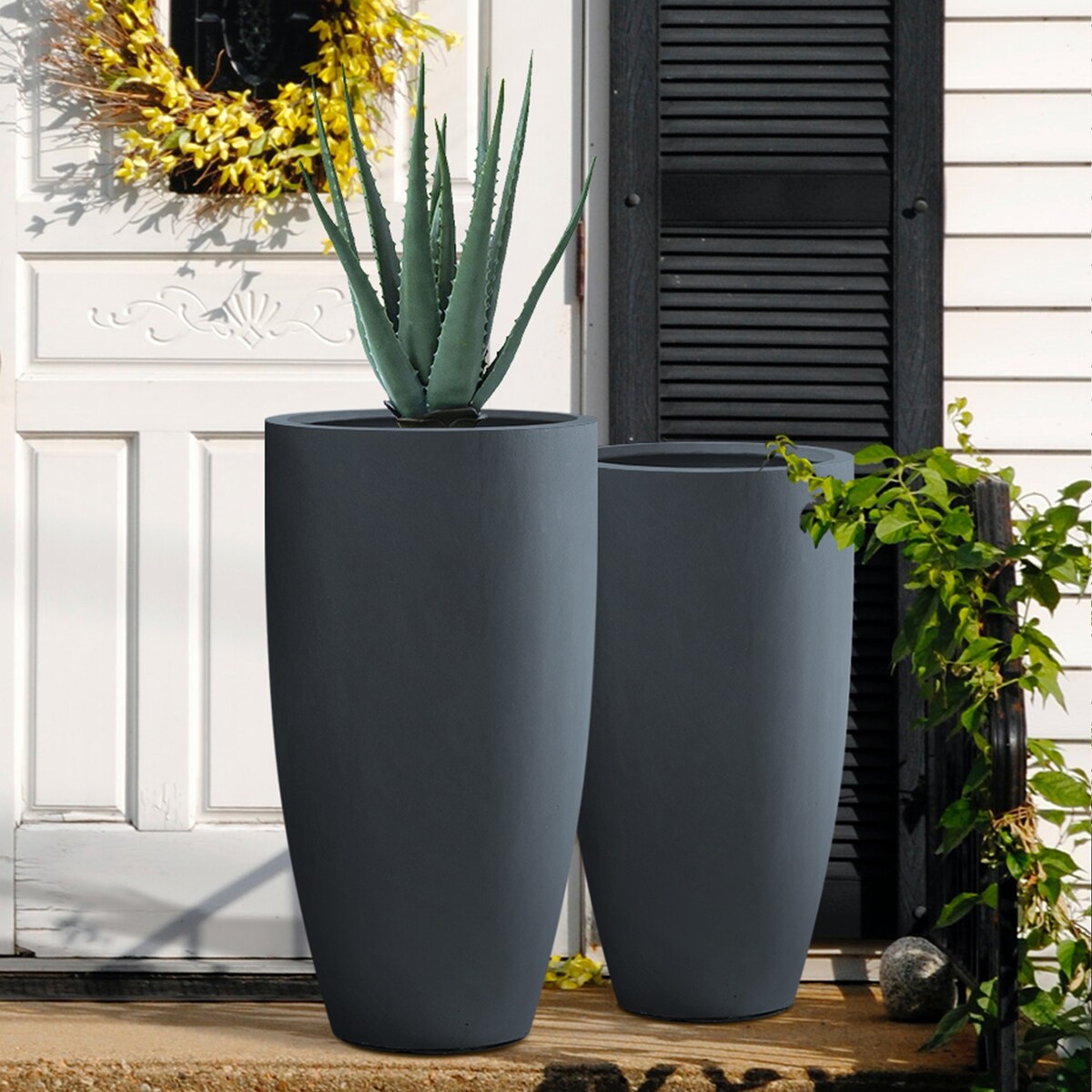Kante 31.4" and 23.6"H Concrete Tall Planters (Set of 2), Large Outdoor Indoor Decorative Pot with Drainage Hole and Rubber Plug