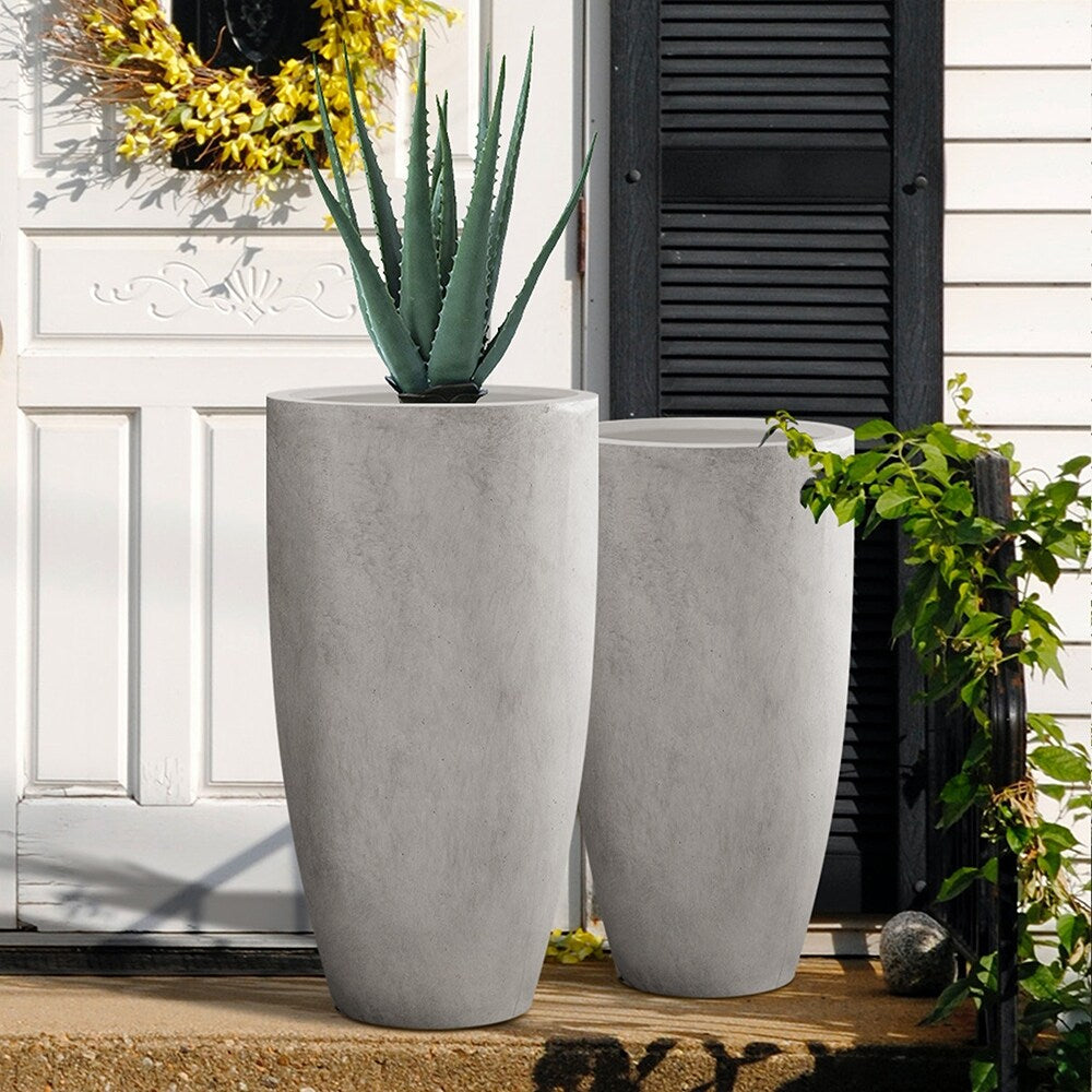 Kante 31.4" and 23.6"H Concrete Tall Planters (Set of 2), Large Outdoor Indoor Decorative Pot with Drainage Hole and Rubber Plug
