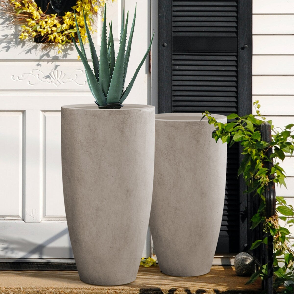 Kante 31.4" and 23.6"H Concrete Tall Planters (Set of 2), Large Outdoor Indoor Decorative Pot with Drainage Hole and Rubber Plug