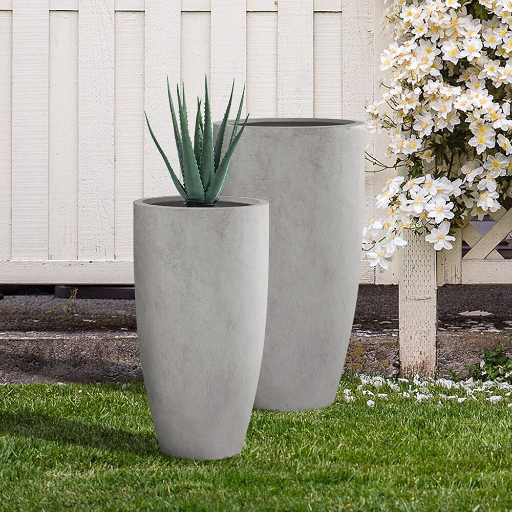 Kante 31.4" and 23.6"H Concrete Tall Planters (Set of 2), Large Outdoor Indoor Decorative Pot with Drainage Hole and Rubber Plug