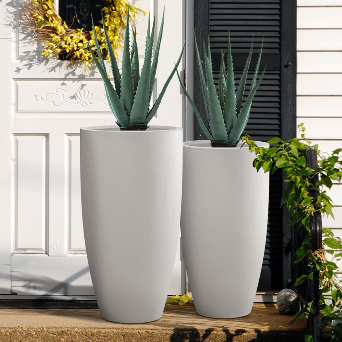 Kante 31.4" and 23.6"H Concrete Tall Planters (Set of 2), Large Outdoor Indoor Decorative Pot with Drainage Hole and Rubber Plug