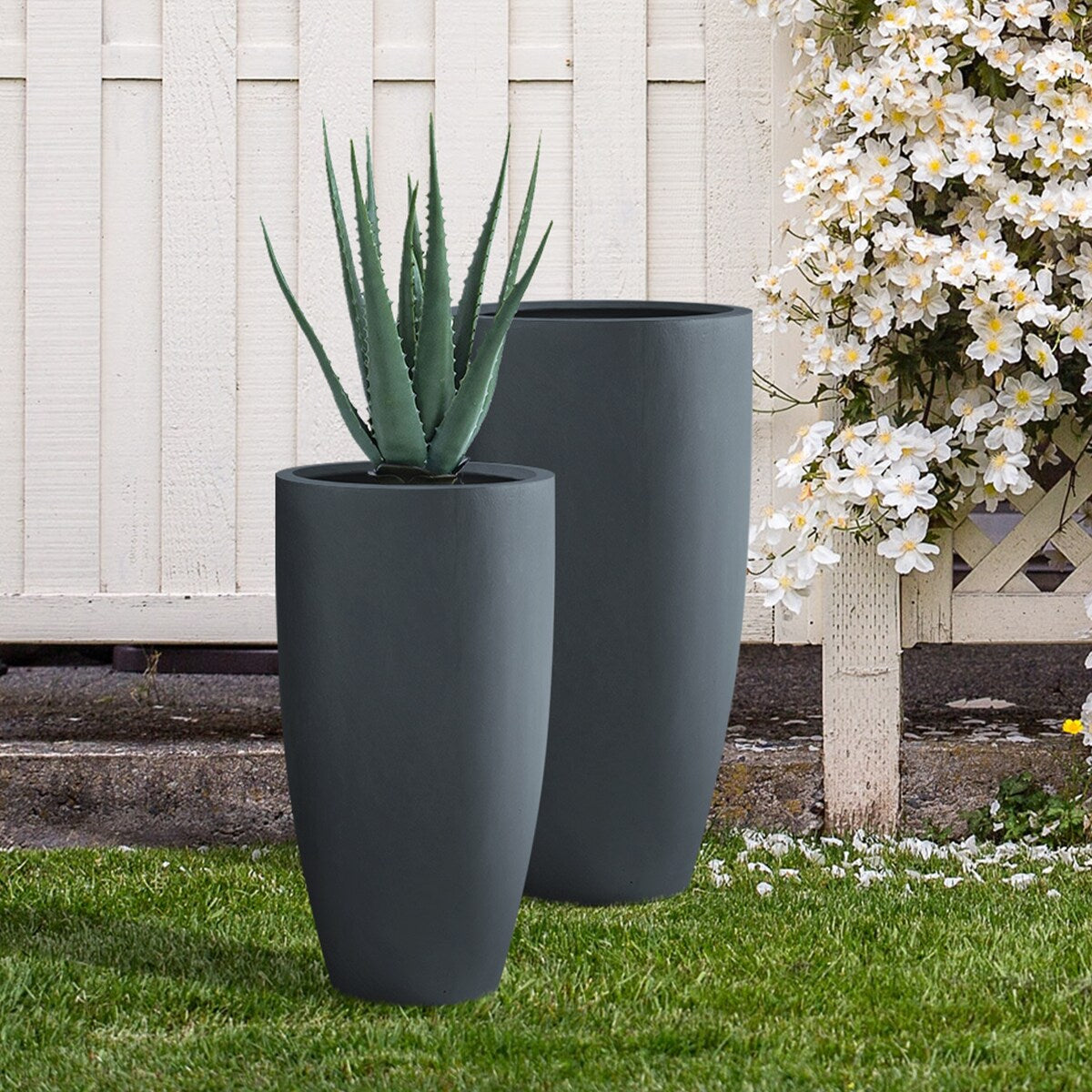 Kante 31.4" and 23.6"H Concrete Tall Planters (Set of 2), Large Outdoor Indoor Decorative Pot with Drainage Hole and Rubber Plug