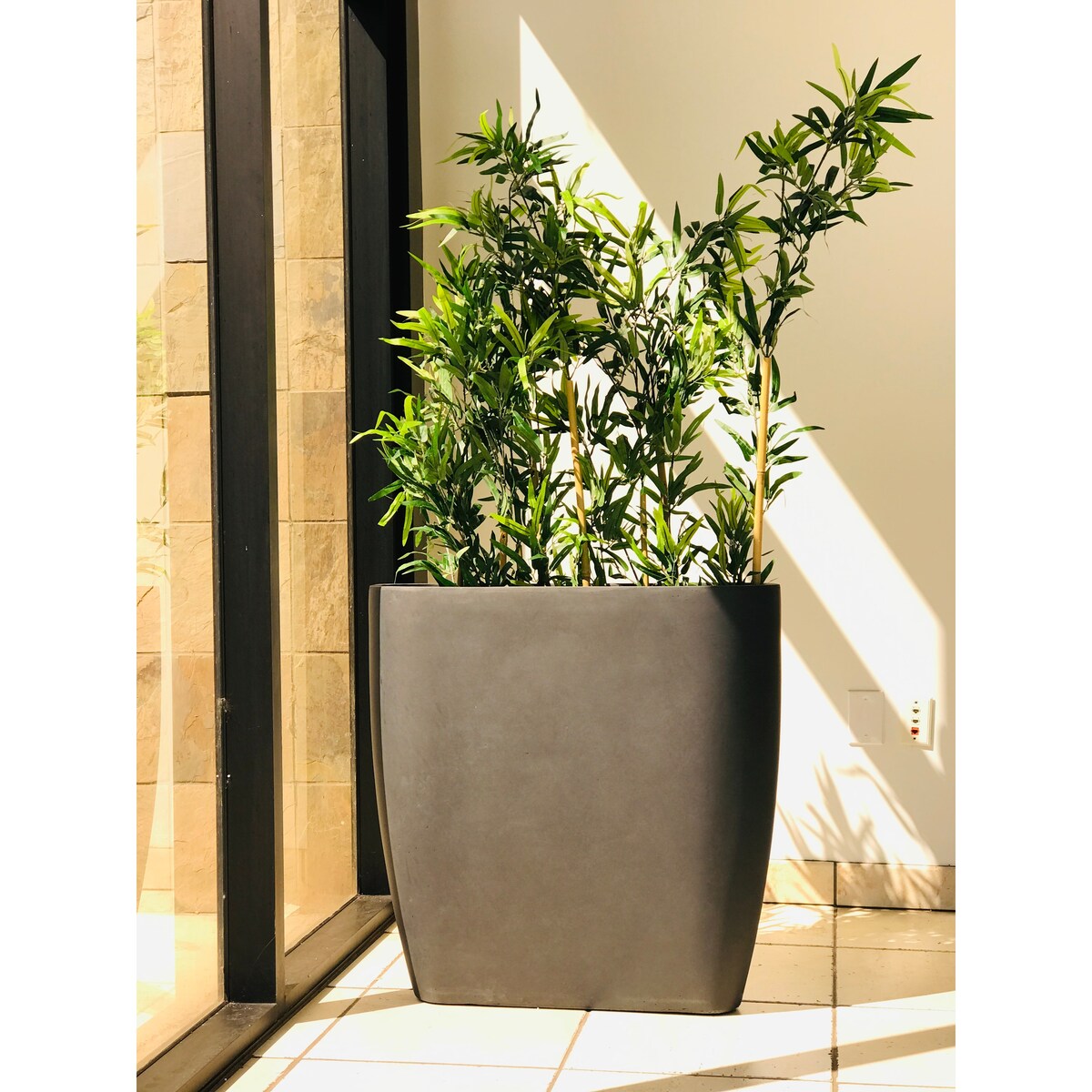 Kante Lightweight Concrete Modern Tall Oval Outdoor Planter, Large, 30.7 Inch Tall, Charcoal