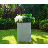 Kante Lightweight Concrete Tall Square Outdoor Planter, Small, 13 Inch Tall, Slate Gray