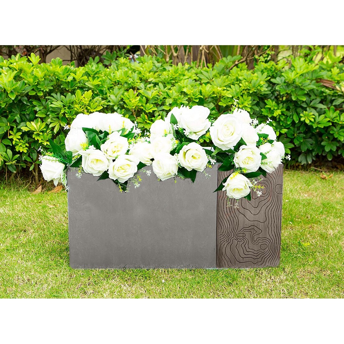 Kante Set of 2 Lightweight Concrete Modern Rectangle Outdoor Planters, 31 and 23 Inch Long, Lodgepole - 15"W x 31"L x 15"H
