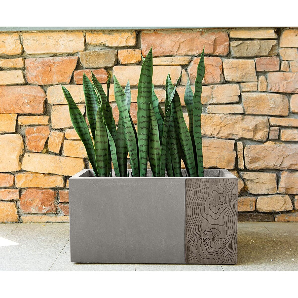 Kante Set of 2 Lightweight Concrete Modern Rectangle Outdoor Planters, 31 and 23 Inch Long, Lodgepole - 15"W x 31"L x 15"H
