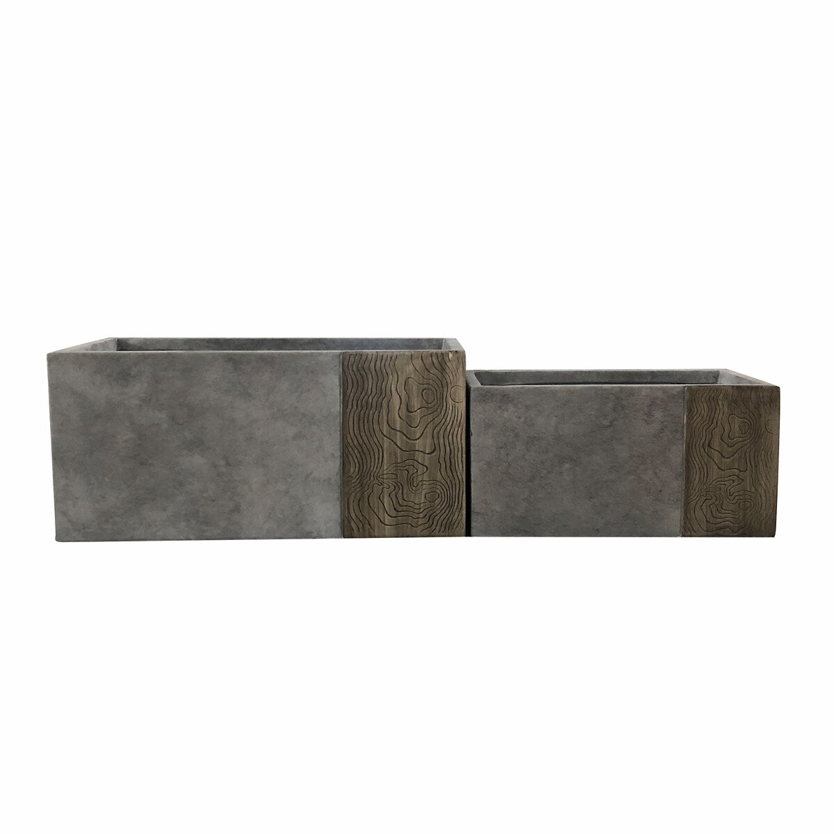 Kante Set of 2 Lightweight Concrete Modern Rectangle Outdoor Planters, 31 and 23 Inch Long, Lodgepole - 15"W x 31"L x 15"H