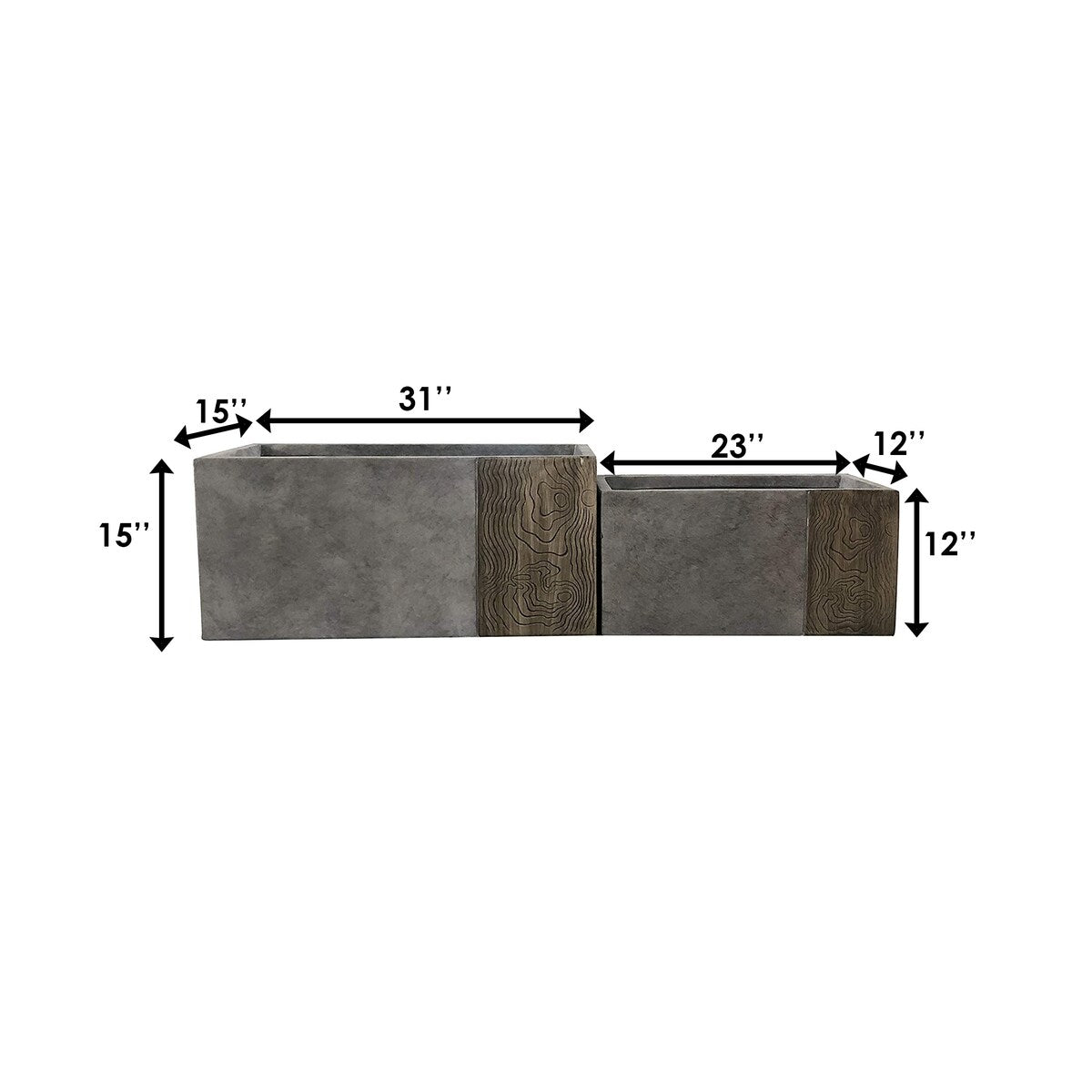 Kante Set of 2 Lightweight Concrete Modern Rectangle Outdoor Planters, 31 and 23 Inch Long, Lodgepole - 15"W x 31"L x 15"H