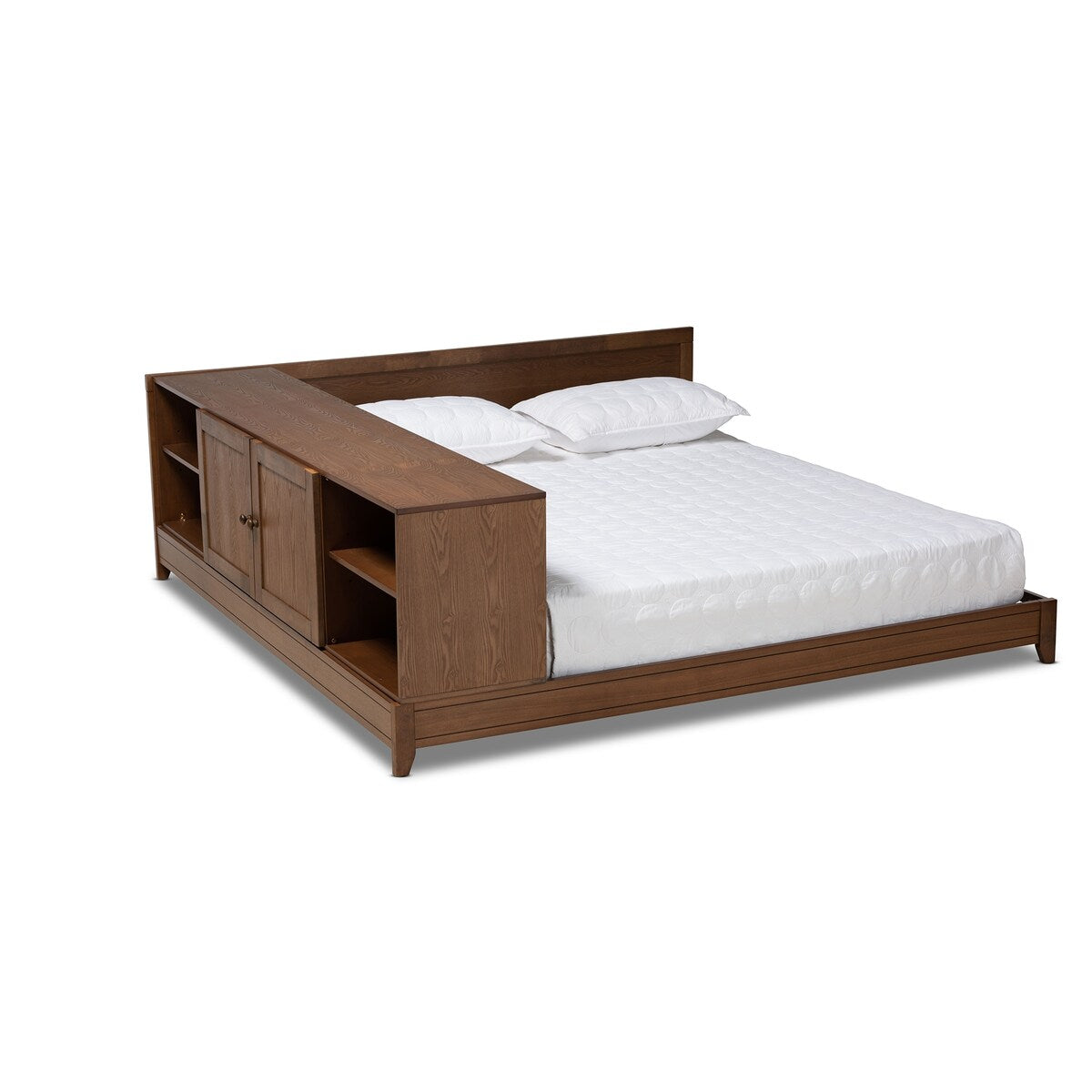 Kaori Modern and Contemporary Transitional Walnut Brown Finished Wood Queen Size Platform Storage Bed