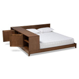 Kaori Modern and Contemporary Transitional Walnut Brown Finished Wood Queen Size Platform Storage Bed