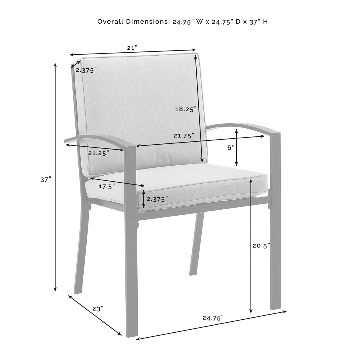 Crosley Kaplan 2Pc Outdoor Dining Chair Set - 24.75"W x 24.75"D x 37"H