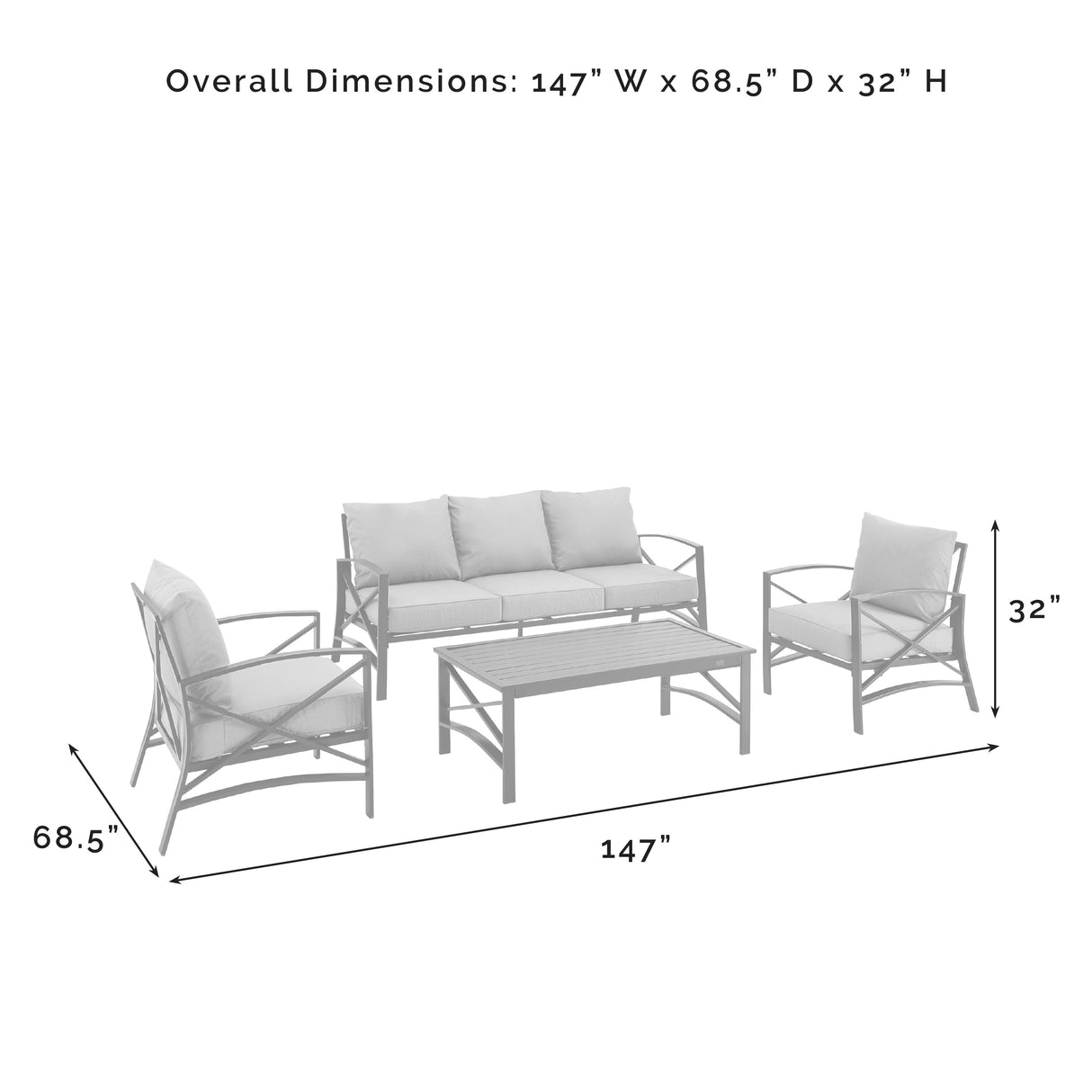 Crosley Kaplan 4Pc Outdoor Sofa Set - 147 W x 68.5 D x 32 H