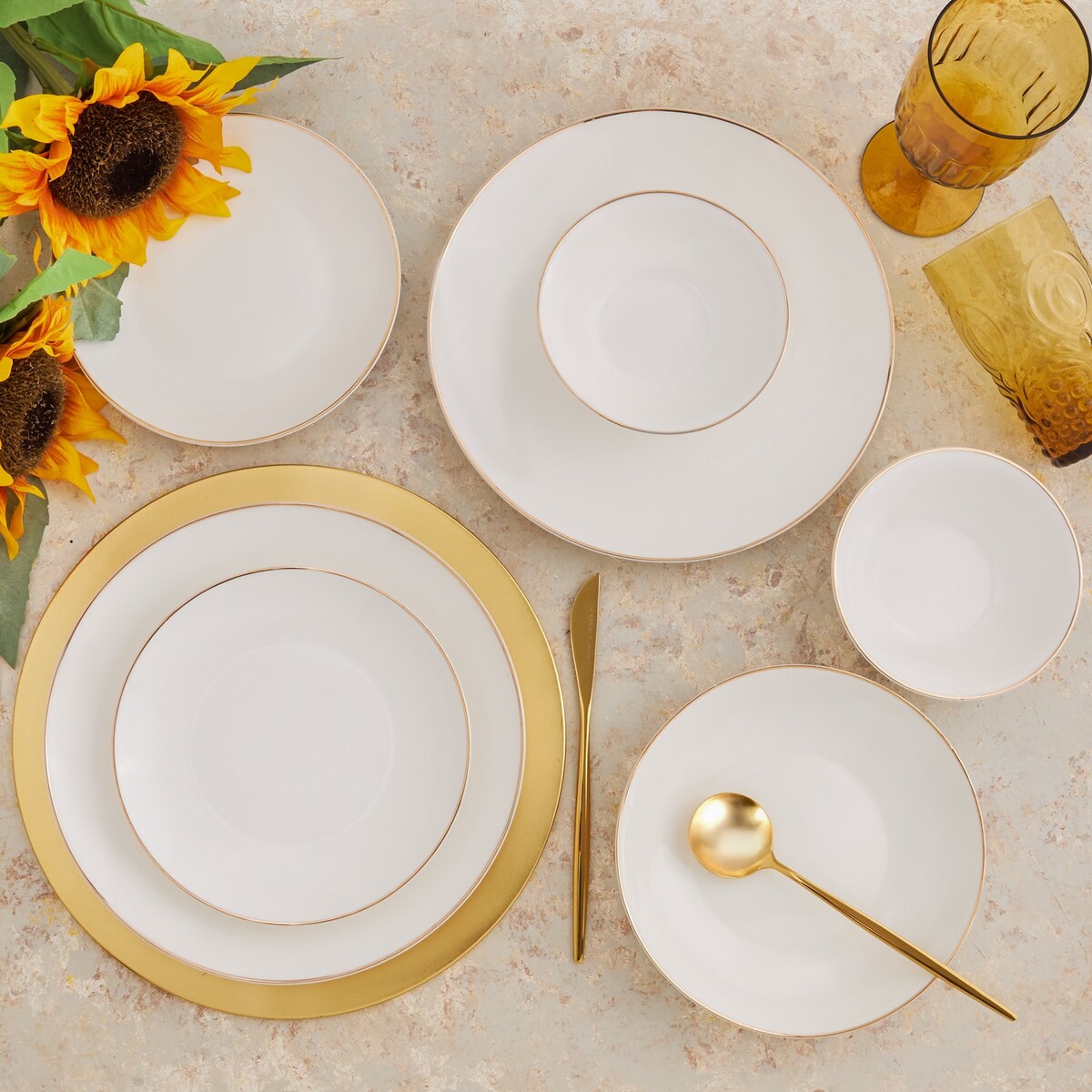 Karaca Gold Rim Porcelain Dinnerware Set of 24 for 6