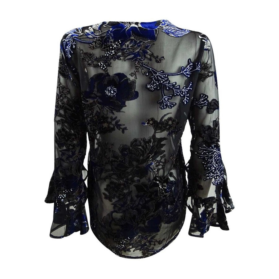 Karen Kane Women's Velvet Burnout Ruffle-Sleeve Top