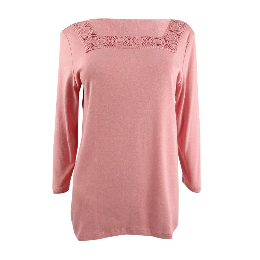 Karen Scott Women's Crochet Square-Neck Top