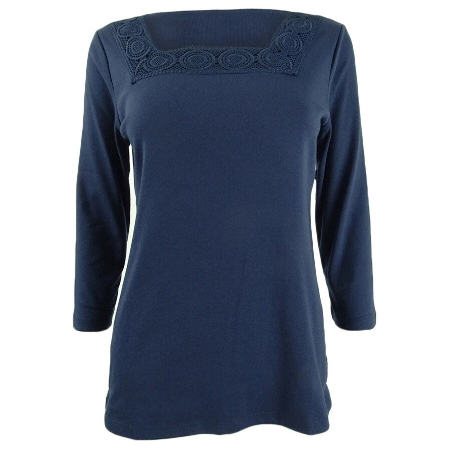 Karen Scott Women's Crochet Square-Neck Top