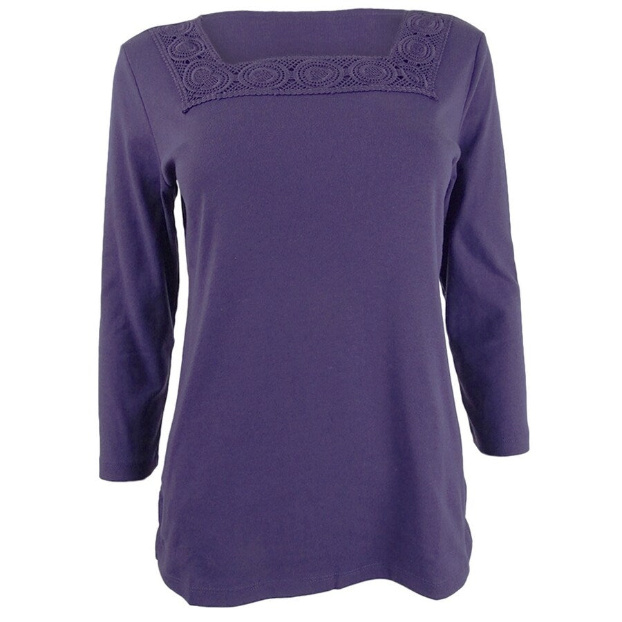 Karen Scott Women's Crochet Square-Neck Top