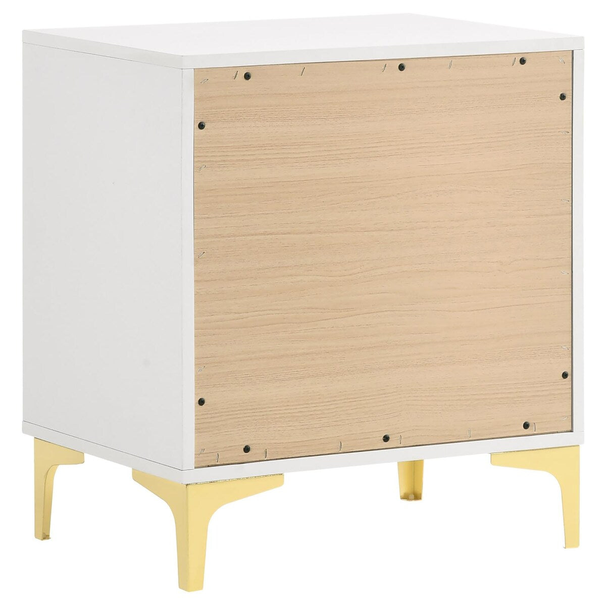 White and Gold 2-Drawer Rectangular Nightstand for Bedroom