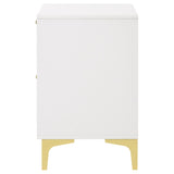 White and Gold 2-Drawer Rectangular Nightstand for Bedroom