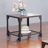 Furniture of America Gace Industrial Oak Metal Casters End Table