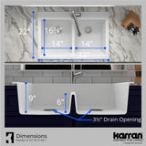 Karran 33" Top Mount Double Bowl 50/50 Quartz Kitchen Sink in White with Kitchen Faucet in Stainless Steel