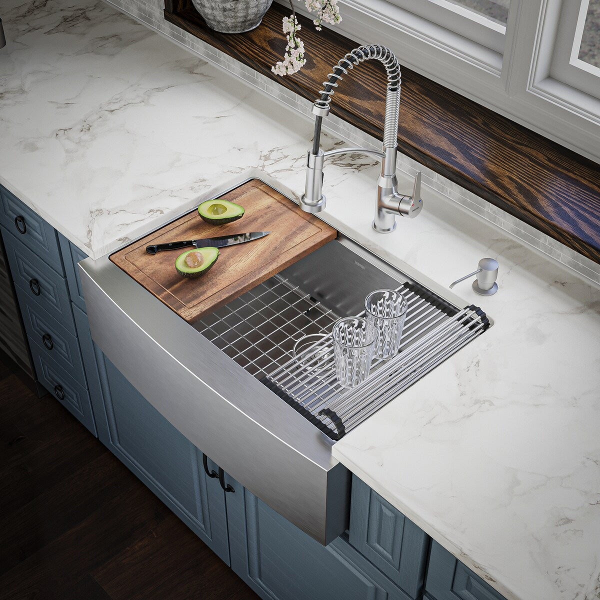 Karran Elite WSA-42-PK1 Apron Front Farmhouse 30" Single Bowl Stainless Steel Workstation Sink