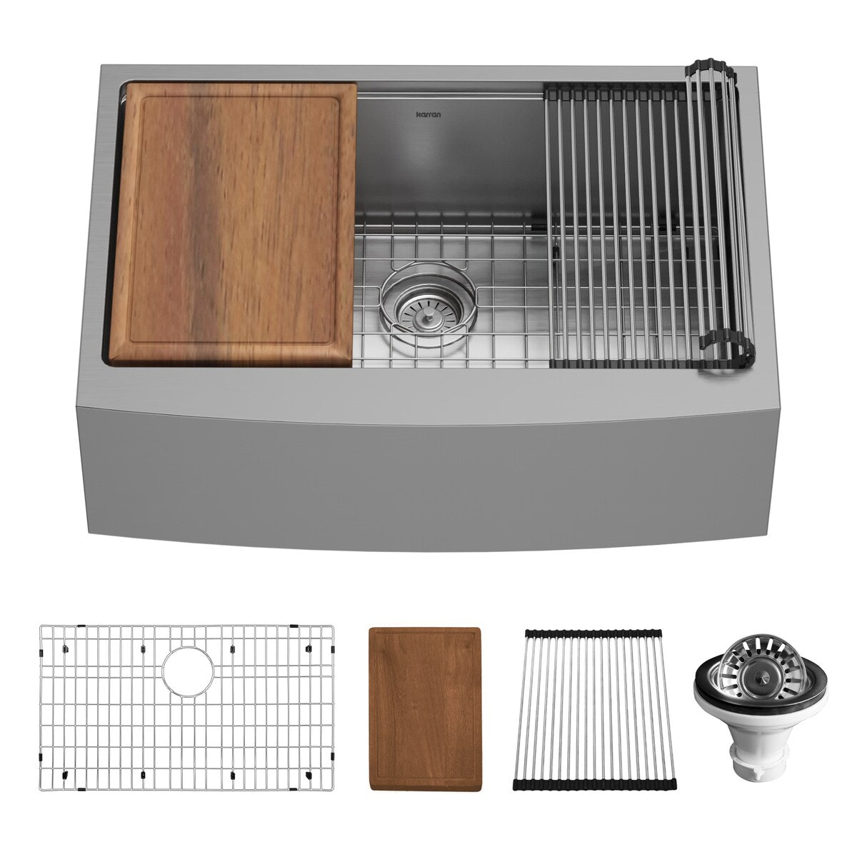 Karran Elite WSA-42-PK1 Apron Front Farmhouse 30" Single Bowl Stainless Steel Workstation Sink