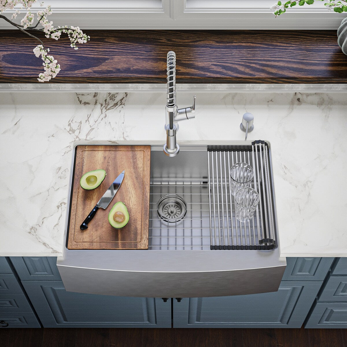 Karran Elite WSA-42-PK1 Apron Front Farmhouse 30" Single Bowl Stainless Steel Workstation Sink