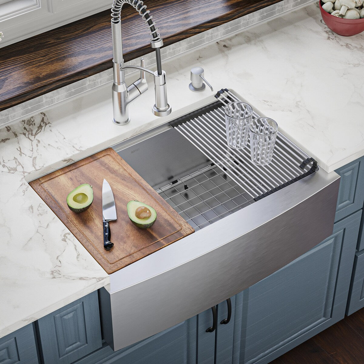 Karran Elite WSA-42-PK1 Apron Front Farmhouse 30" Single Bowl Stainless Steel Workstation Sink