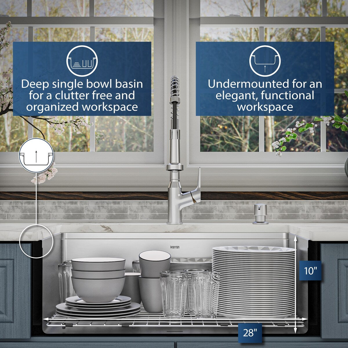 Karran Elite WSA-42-PK1 Apron Front Farmhouse 30" Single Bowl Stainless Steel Workstation Sink