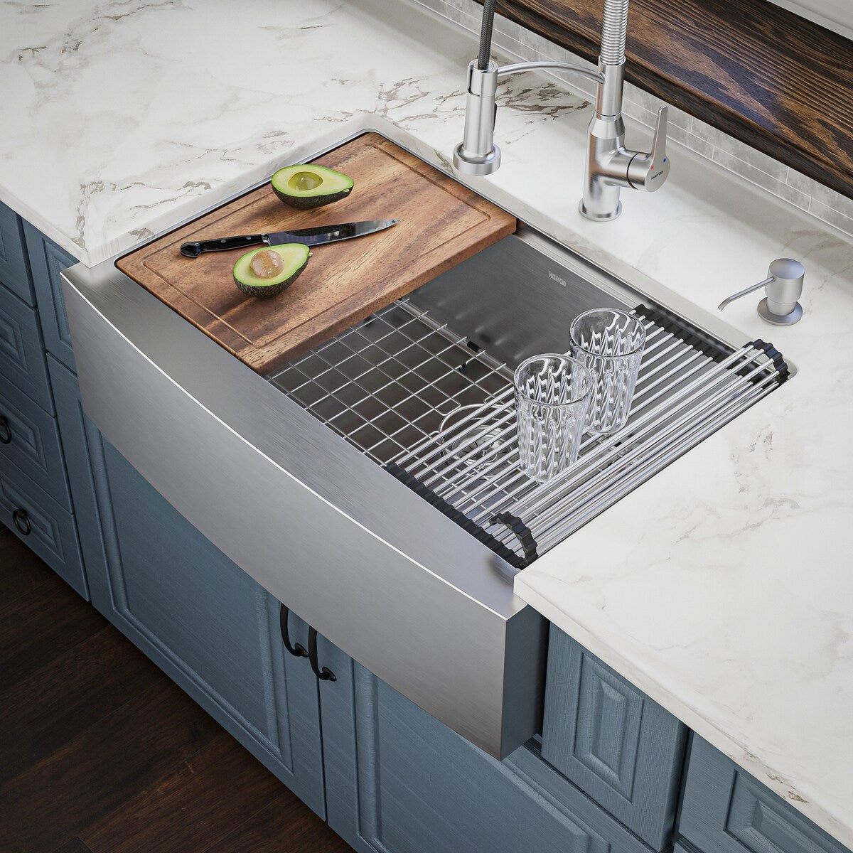 Karran Elite WSA-42-PK1 Apron Front Farmhouse 30" Single Bowl Stainless Steel Workstation Sink
