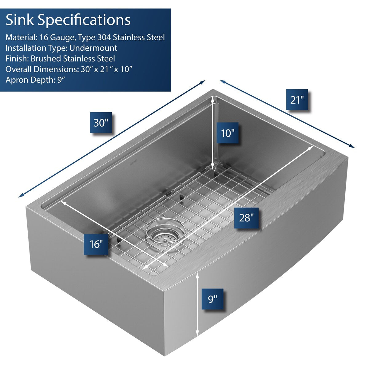 Karran Elite WSA-42-PK1 Apron Front Farmhouse 30" Single Bowl Stainless Steel Workstation Sink