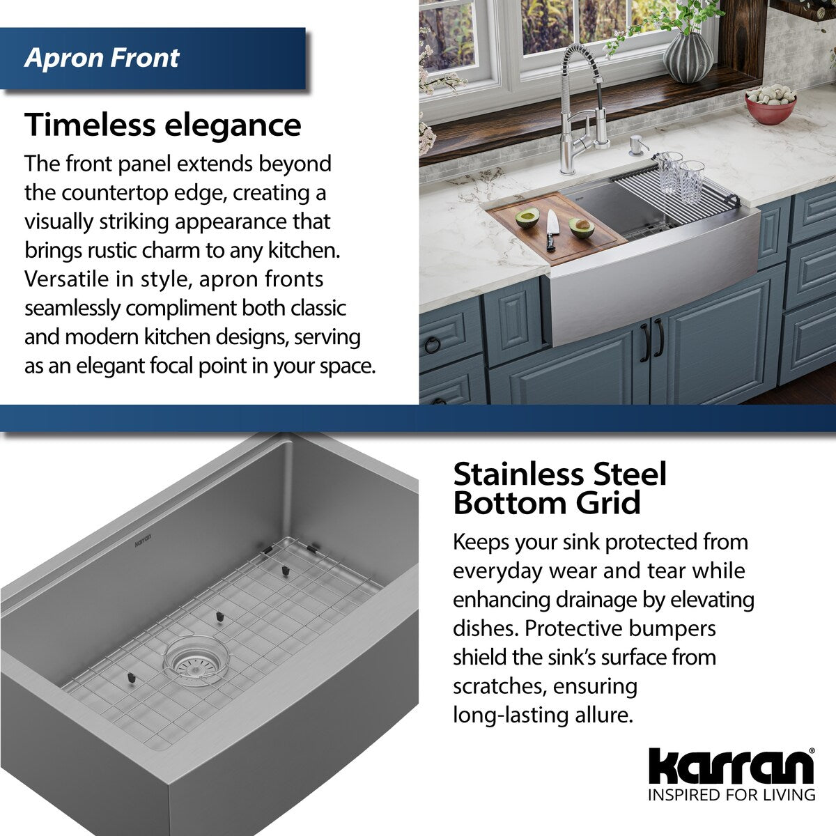Karran Elite WSA-42-PK1 Apron Front Farmhouse 30" Single Bowl Stainless Steel Workstation Sink