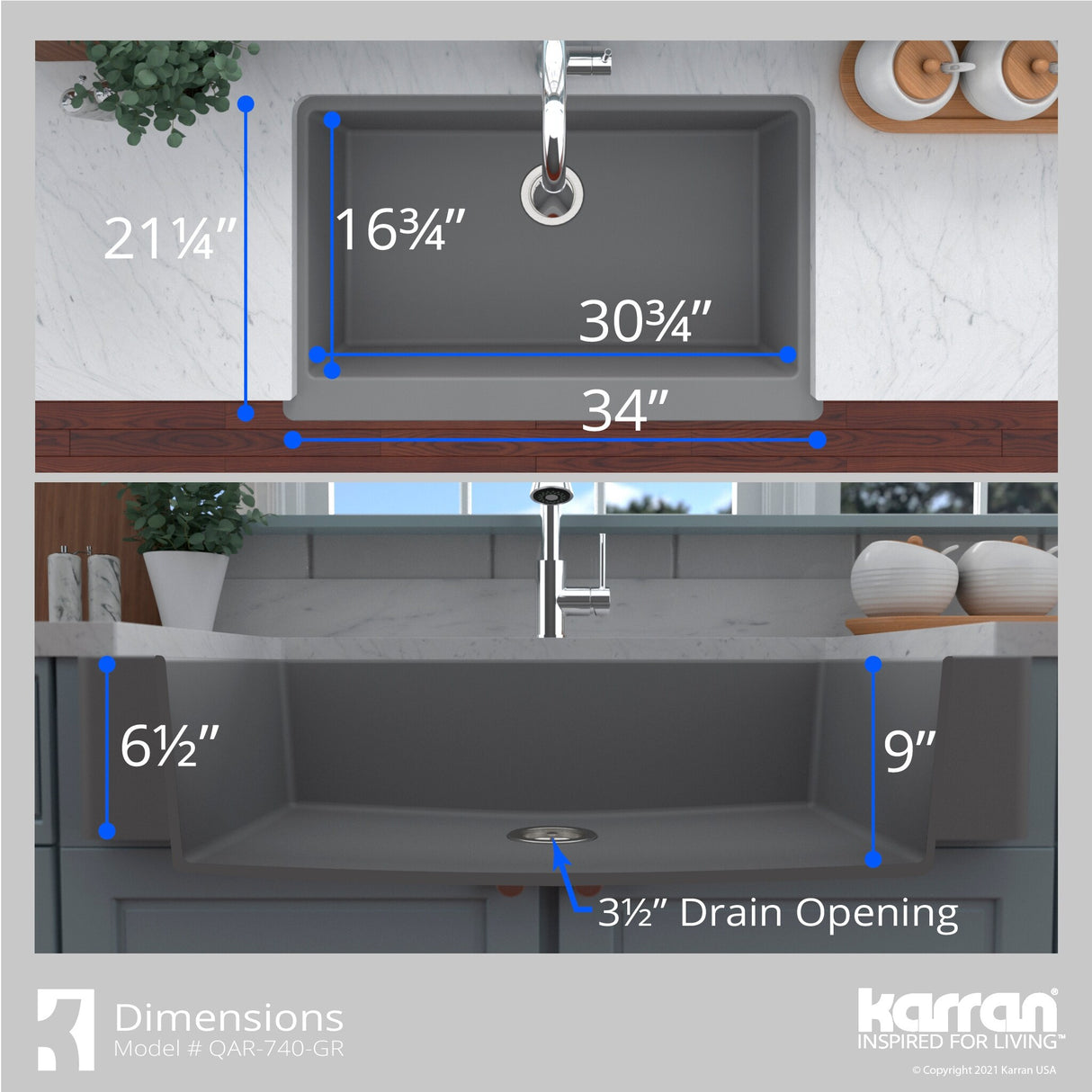 Karran Retrofit Apron Quartz Single Bowl Kitchen Sink