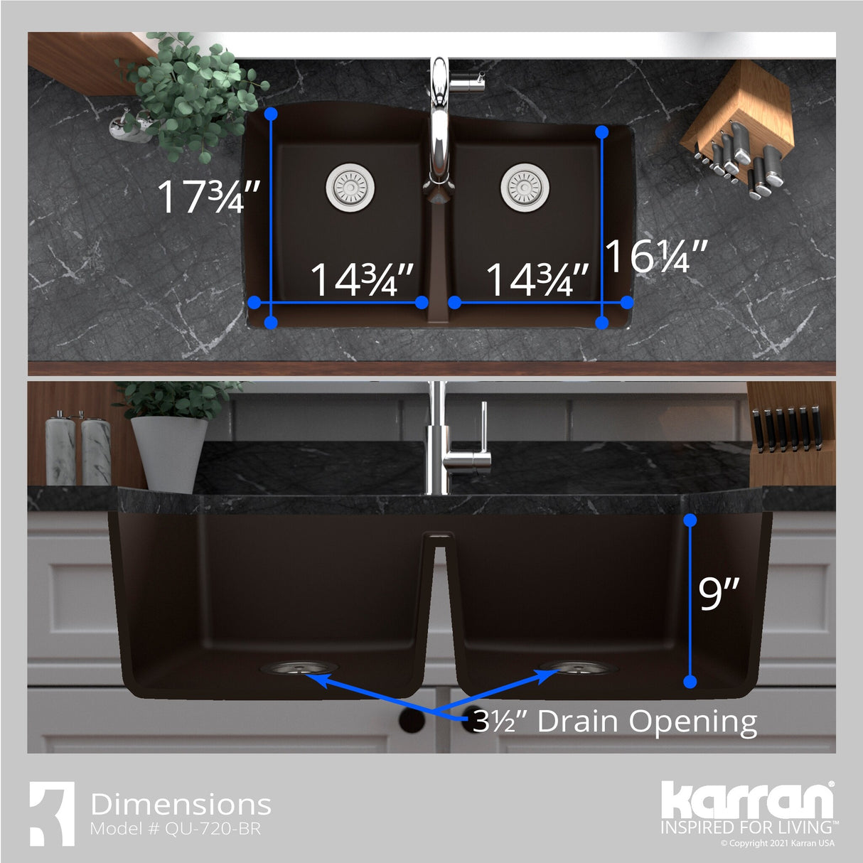 Karran Undermount Quartz Double Bowl Kitchen Sink