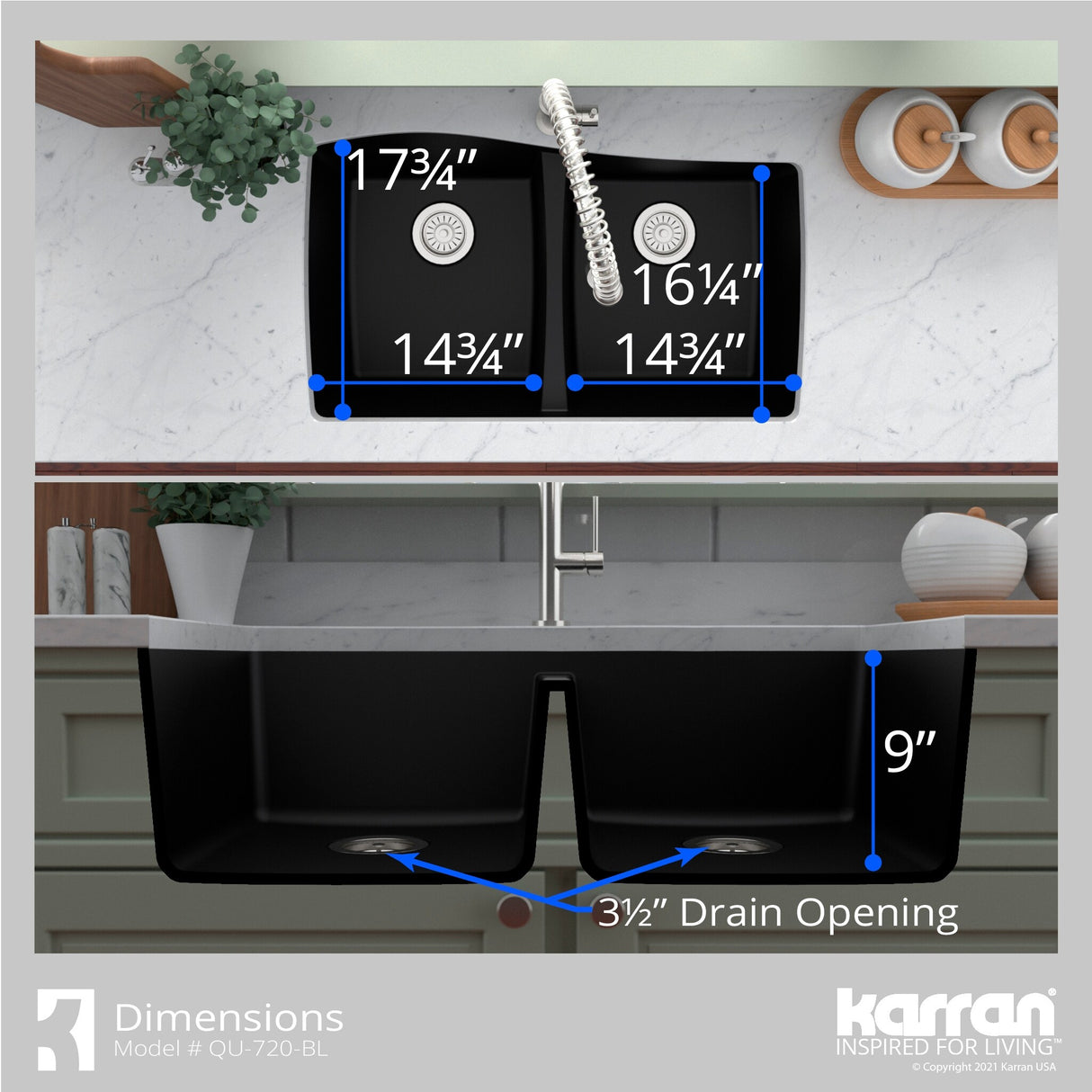 Karran Undermount Quartz Double Bowl Kitchen Sink