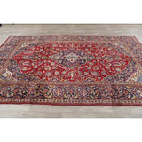 Kashan Floral Medallion Traditional Hand-Knotted Wool Persian Area Rug - 10'2" x 6'8"