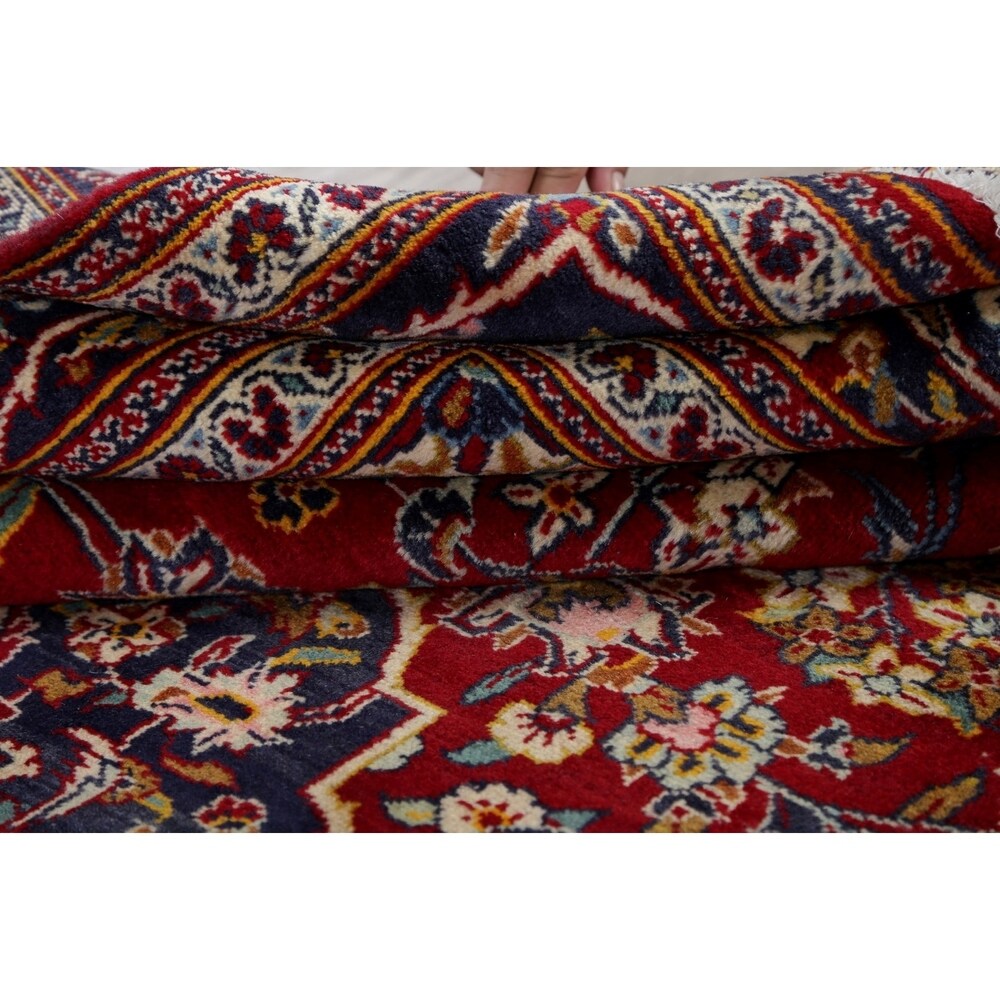 Kashan Floral Medallion Traditional Hand-Knotted Wool Persian Area Rug - 10'2" x 6'8"