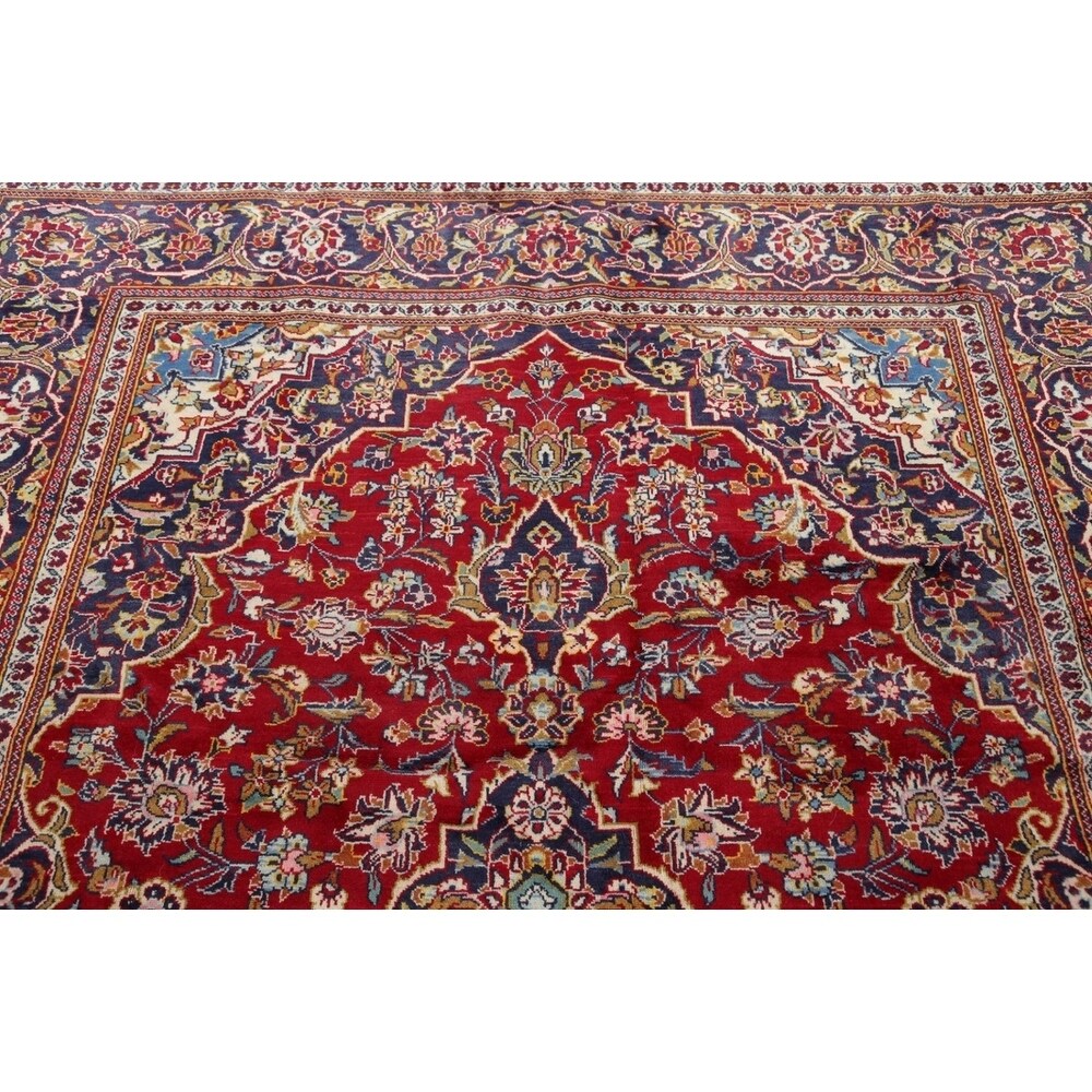 Kashan Floral Medallion Traditional Hand-Knotted Wool Persian Area Rug - 10'2" x 6'8"