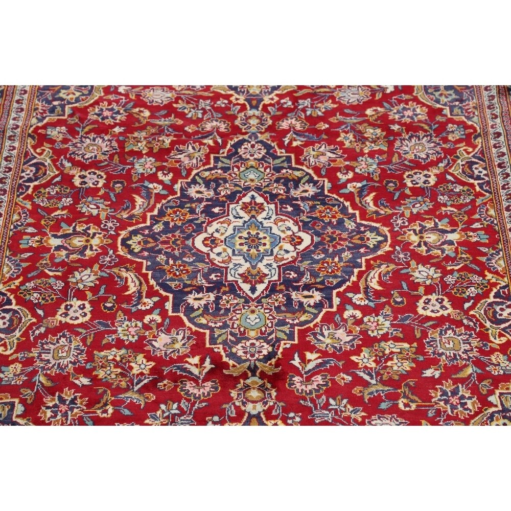Kashan Floral Medallion Traditional Hand-Knotted Wool Persian Area Rug - 10'2" x 6'8"