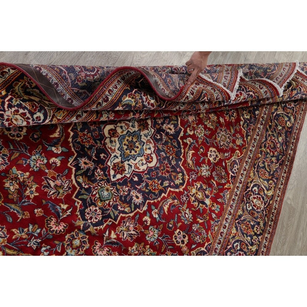 Kashan Floral Medallion Traditional Hand-Knotted Wool Persian Area Rug - 10'2" x 6'8"