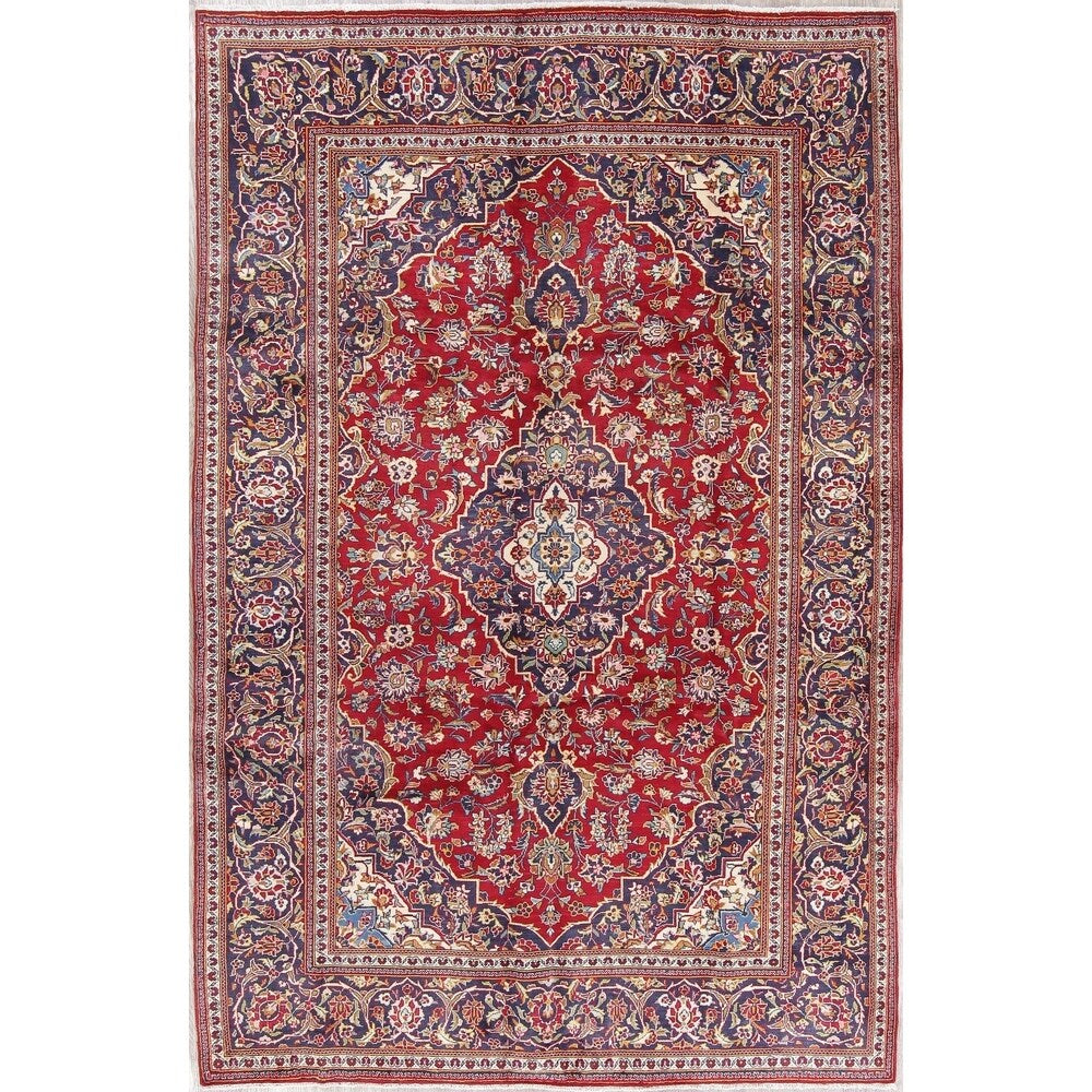 Kashan Floral Medallion Traditional Hand-Knotted Wool Persian Area Rug - 10'2" x 6'8"