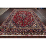 Kashan Floral Medallion Traditional Hand-Knotted Wool Persian Area Rug - 11'11" x 8'3"