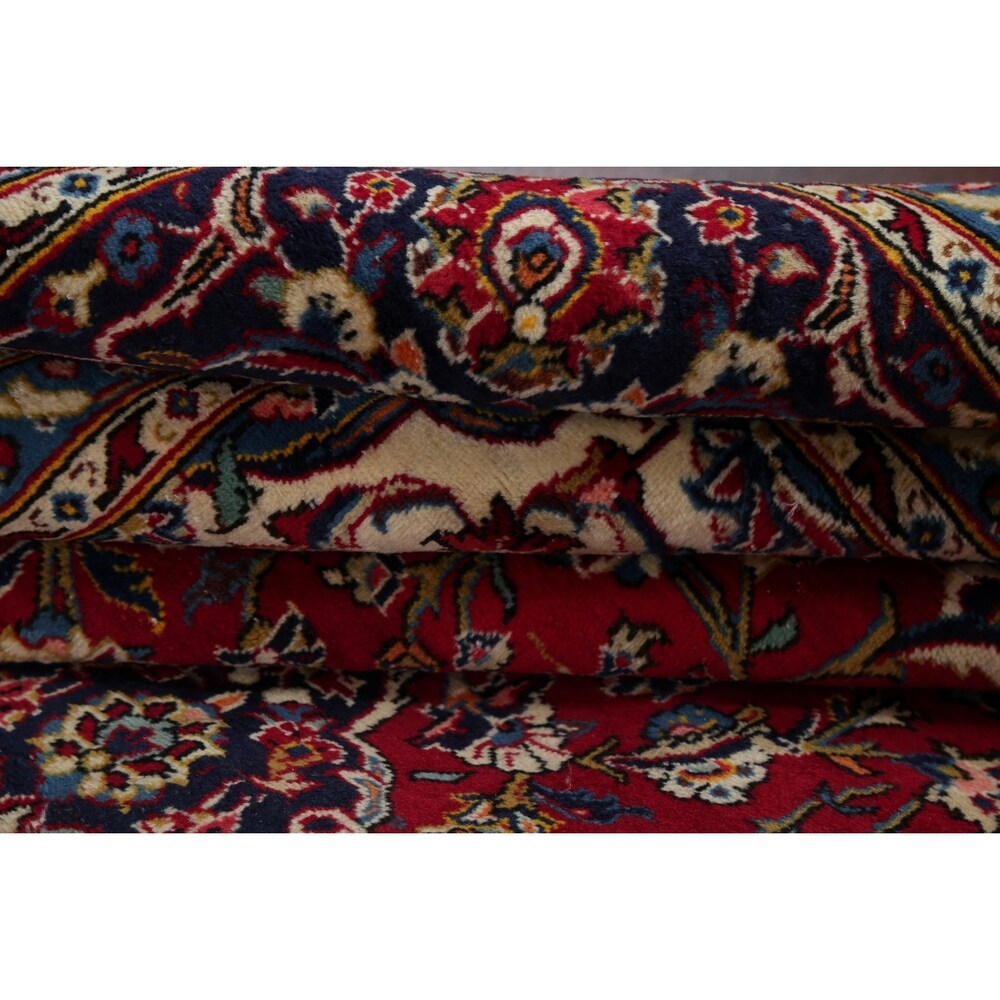 Kashan Floral Medallion Traditional Hand-Knotted Wool Persian Area Rug - 11'11" x 8'3"