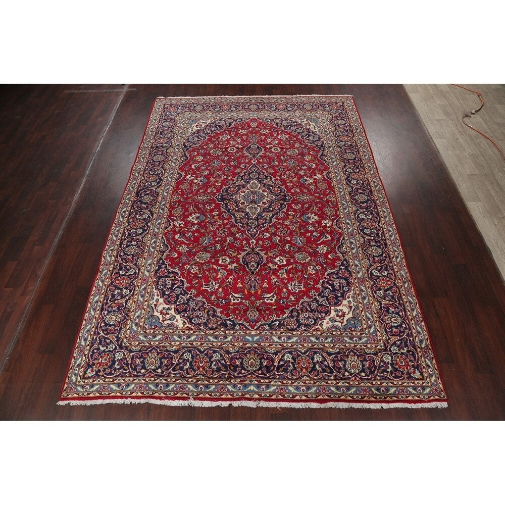 Kashan Floral Medallion Traditional Hand-Knotted Wool Persian Area Rug - 11'11" x 8'3"